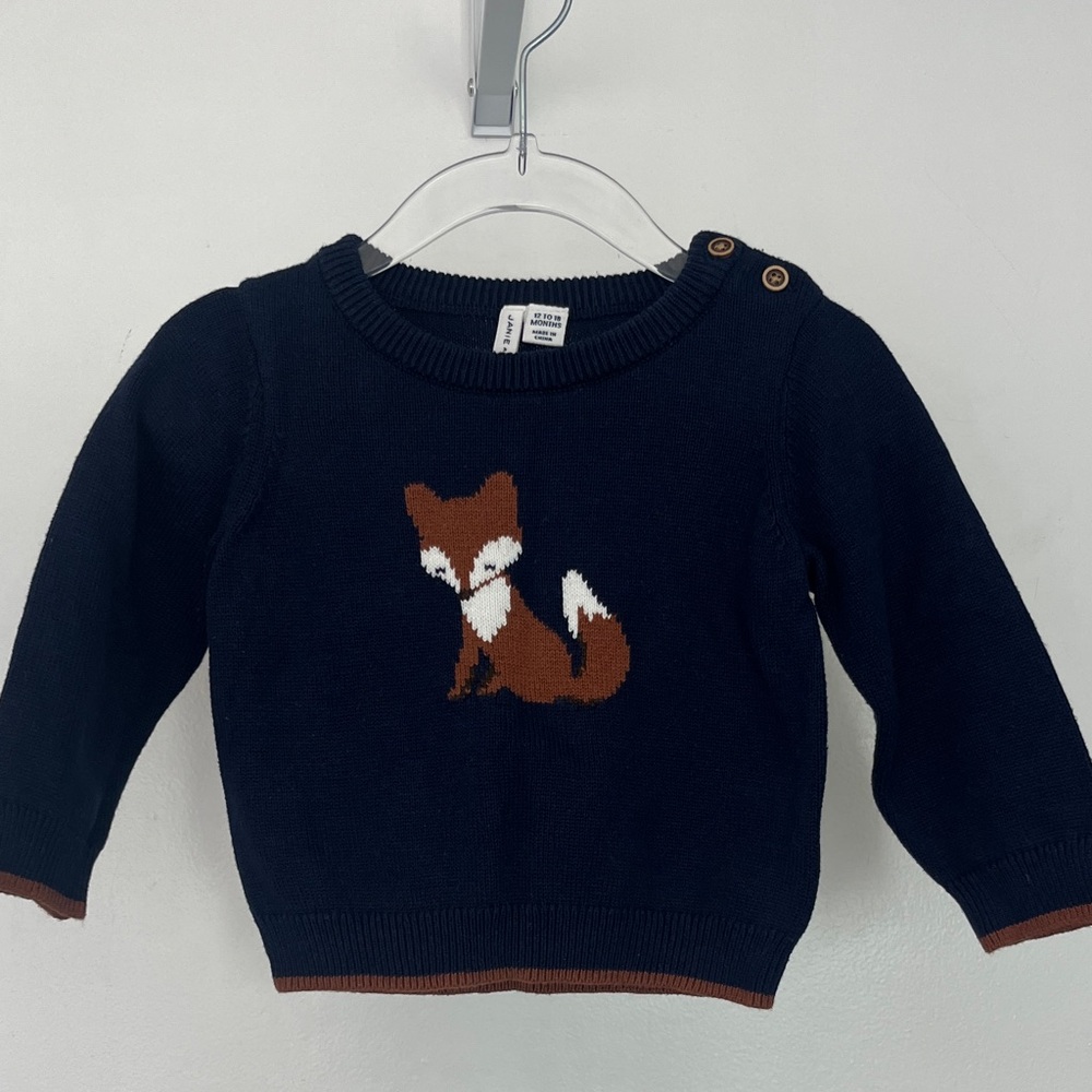 Janie and Jack Navy Blue Sweater with Brown Fox